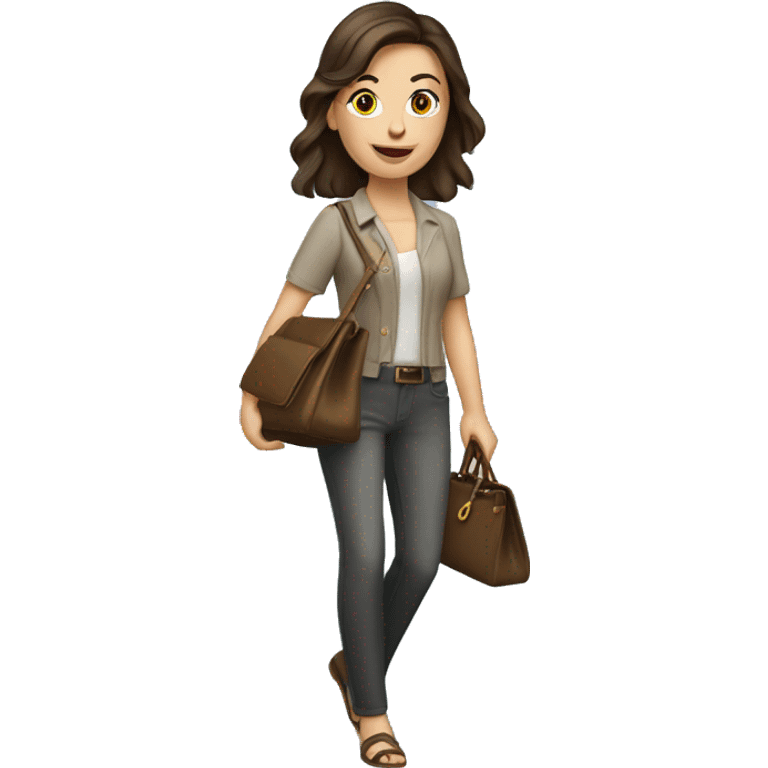 brunette caucasian woman dressed nice walking with a purse emoji