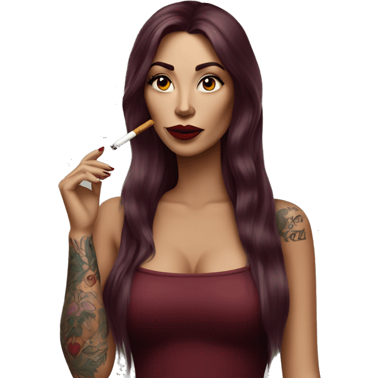 Beautiful tattooed burgundy long haired woman smoking a cigarette emoji