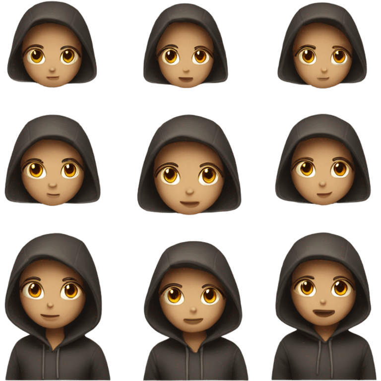 An emoji that represents a hacker girl , pretty dark brown hair girl that wear a hoddie and she is an hacker  emoji