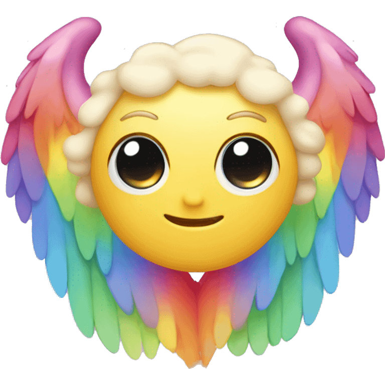 Rainbow heart with angel wings and kawaii face emoji