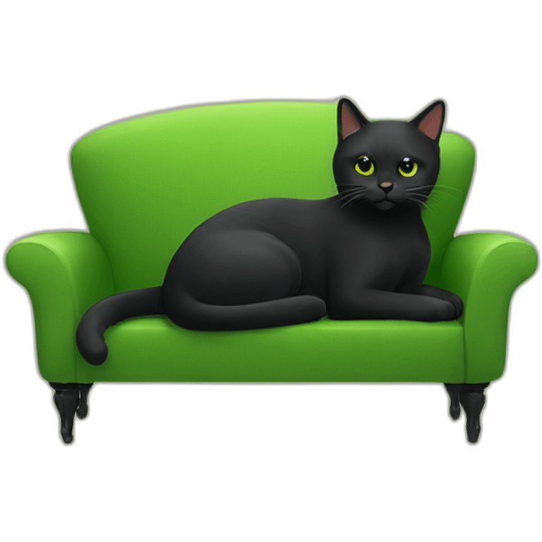 Black cat sitting on a tiny green couch emoji