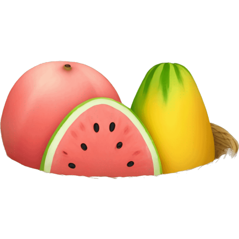 Guava, watermelon and mango in a basket emoji