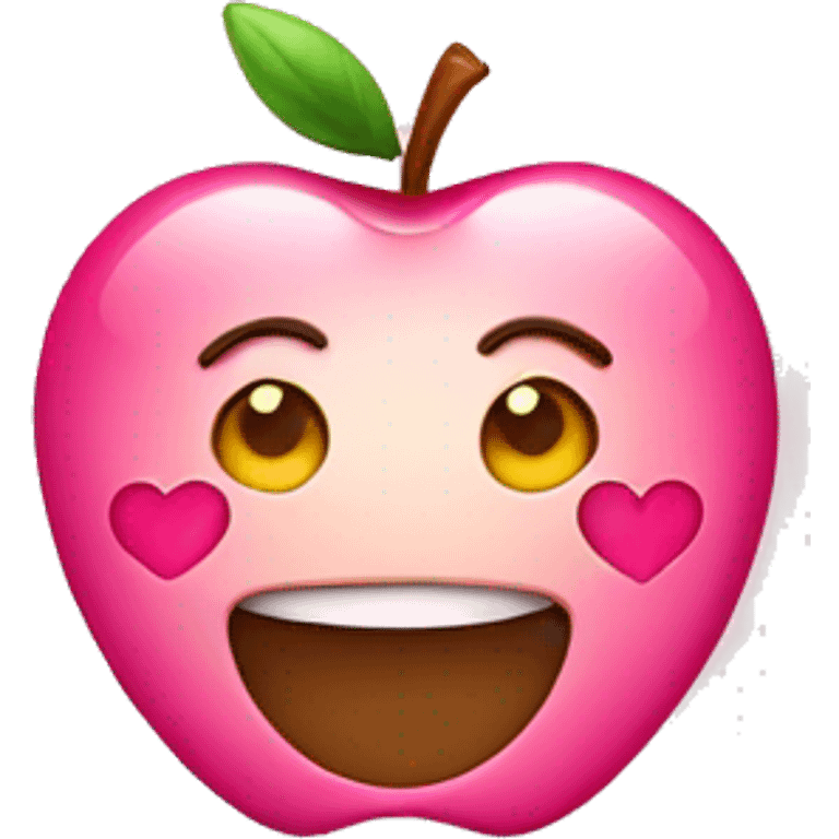 Apple emoji that is smiling with pink small hearts emoji