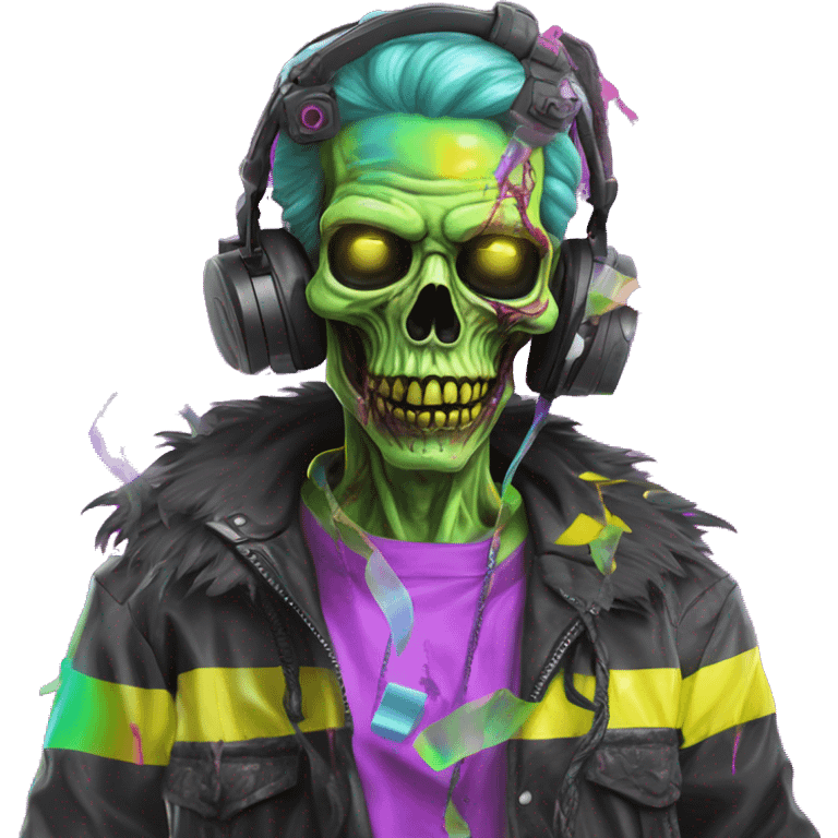 .Zombie_ Vaporwave black holographic oilslick zombie , vaping vape_ unicorn smoking, yellow caution tape  emoji