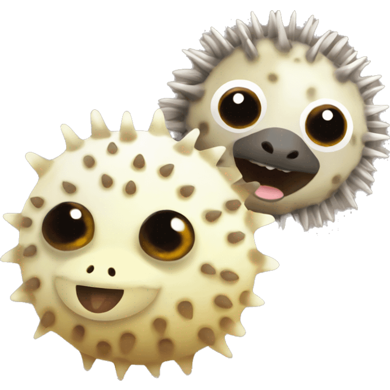 A cute pufferfish and a cute sloth emoji