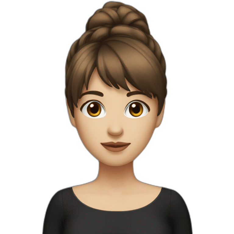 girl, brown hair with bang, fair skin, brown eye, black dress, using laptop emoji