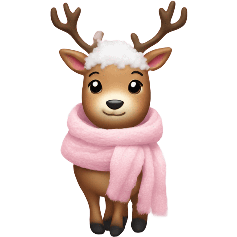 Baby pink reindeer wearing white fluffy boots and a pink scarf emoji