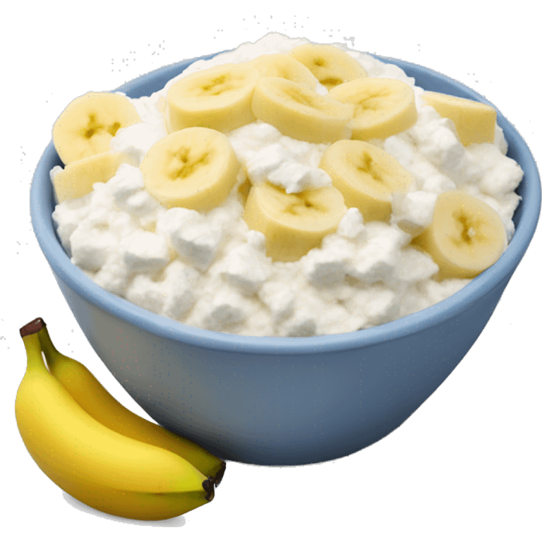 Cottage cheese in a bowl with banana slices as a topping emoji