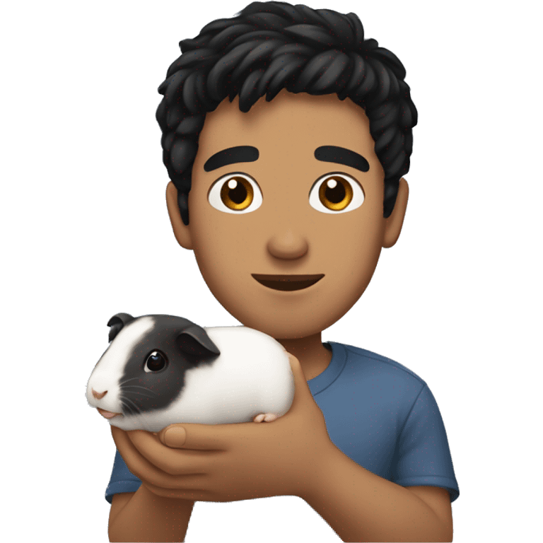 A guy with black hair holding a guinea pig  emoji