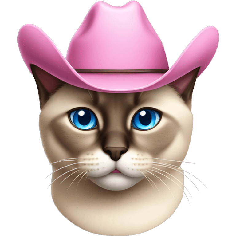 Fat Siamese cat blue eyes pink cowboy hat emoji