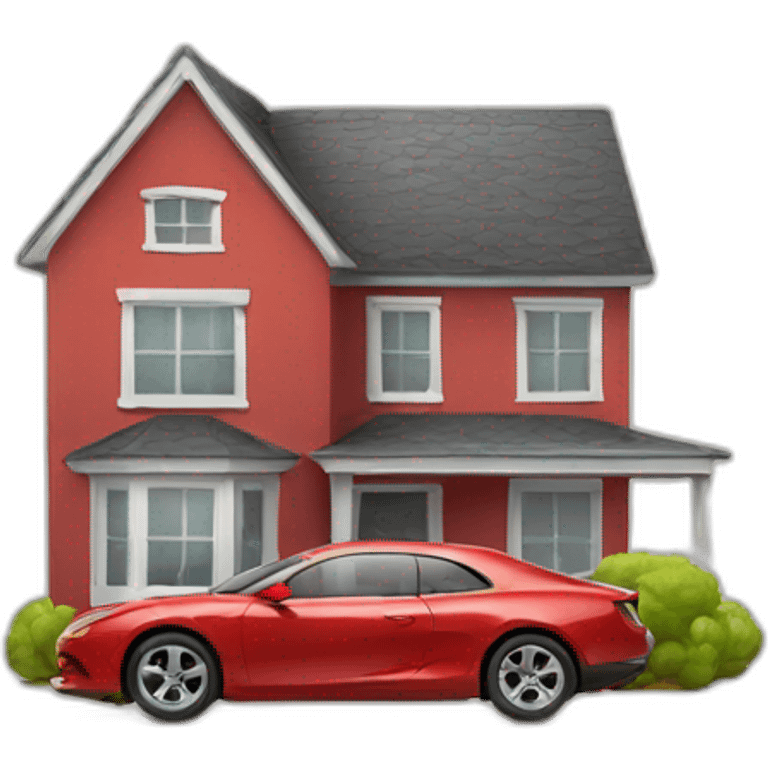 House with car wearing a head emoji