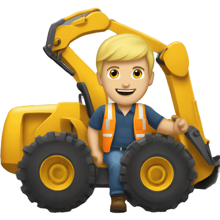 Blonde man driving excavator emoji