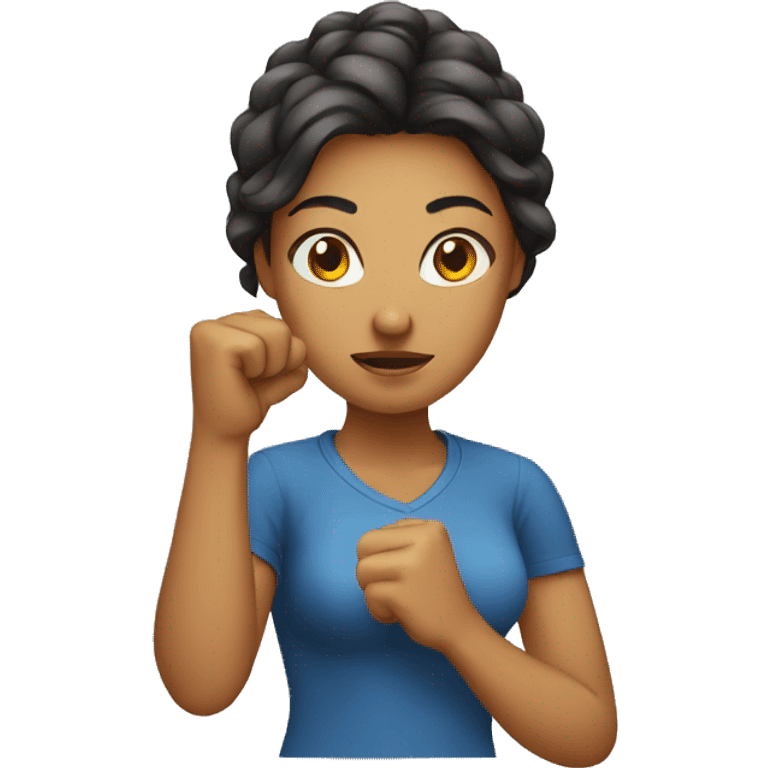 Woman holding her fist in the air with a determined expression emoji