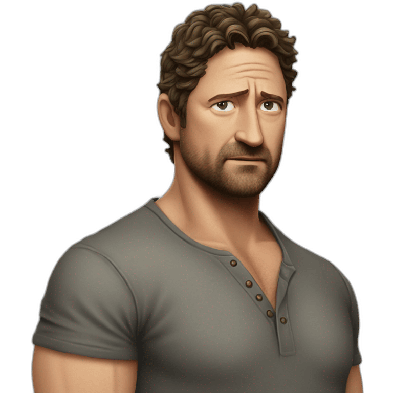 actor gerard butler serious cartoon wearing henley emoji