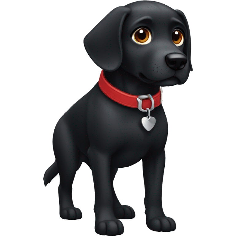 black dog, playful, running, big jowls, sad puppy eyes, wings, winged dog, angel wings,red collar emoji