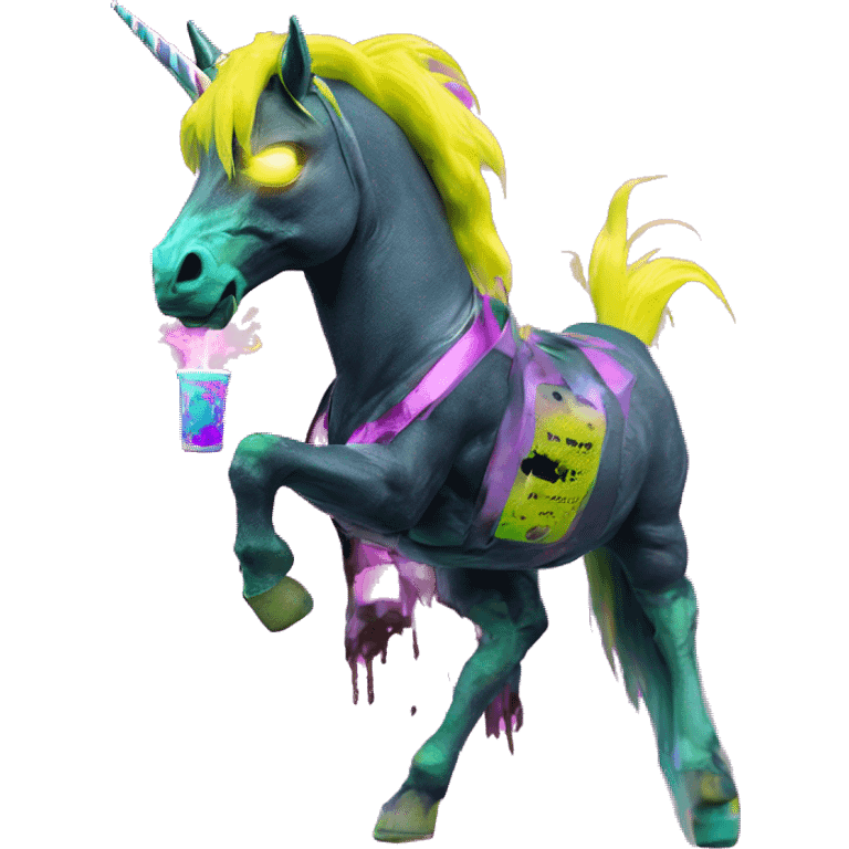 .Zombie_ Vaporwave black holographic oilslick zombie unicorn smoking vaping vape yellow caution tape  emoji