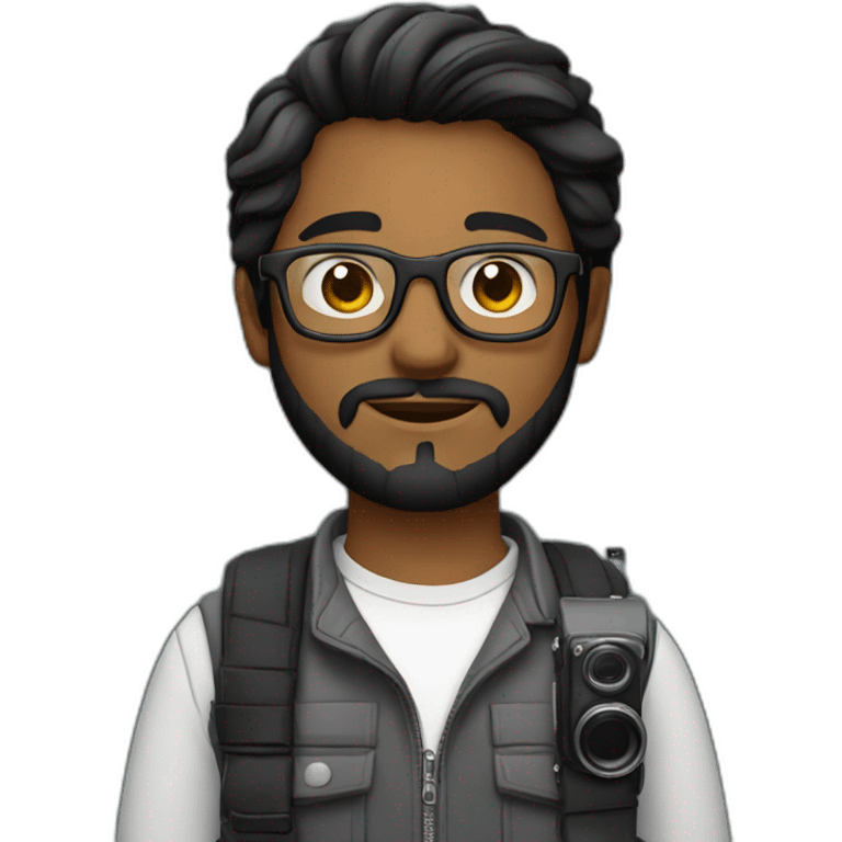 a filmmaker, young, black, straight hair to the side, with a beard, wearing glasses and with a camera in his hand emoji