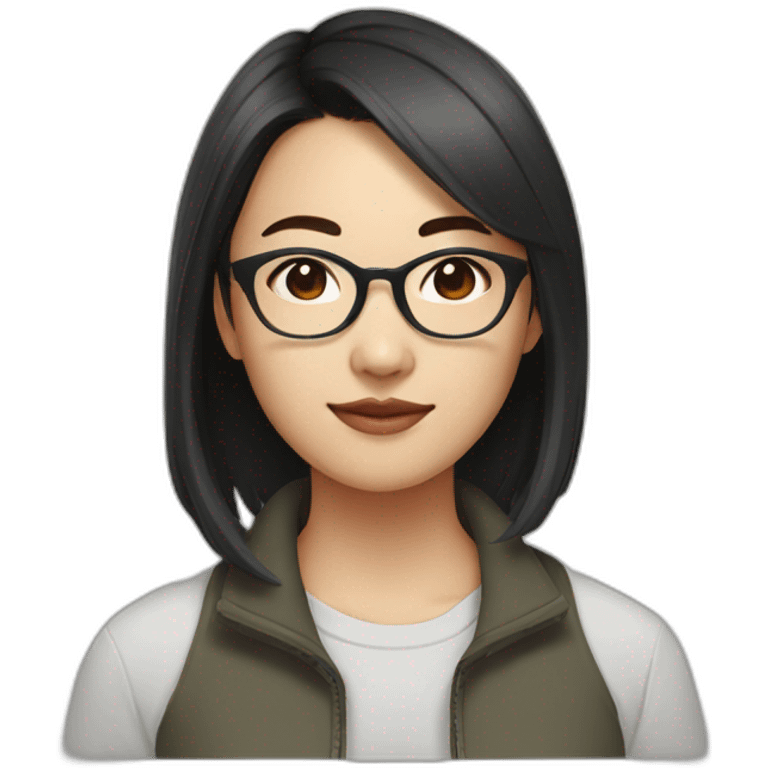 26 year old asian woman with short dark hair and brown rectangle glasses emoji