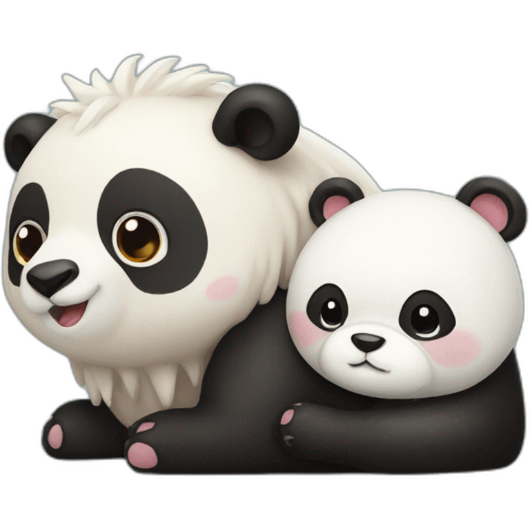 Highland cuttle and panda cuddling emoji