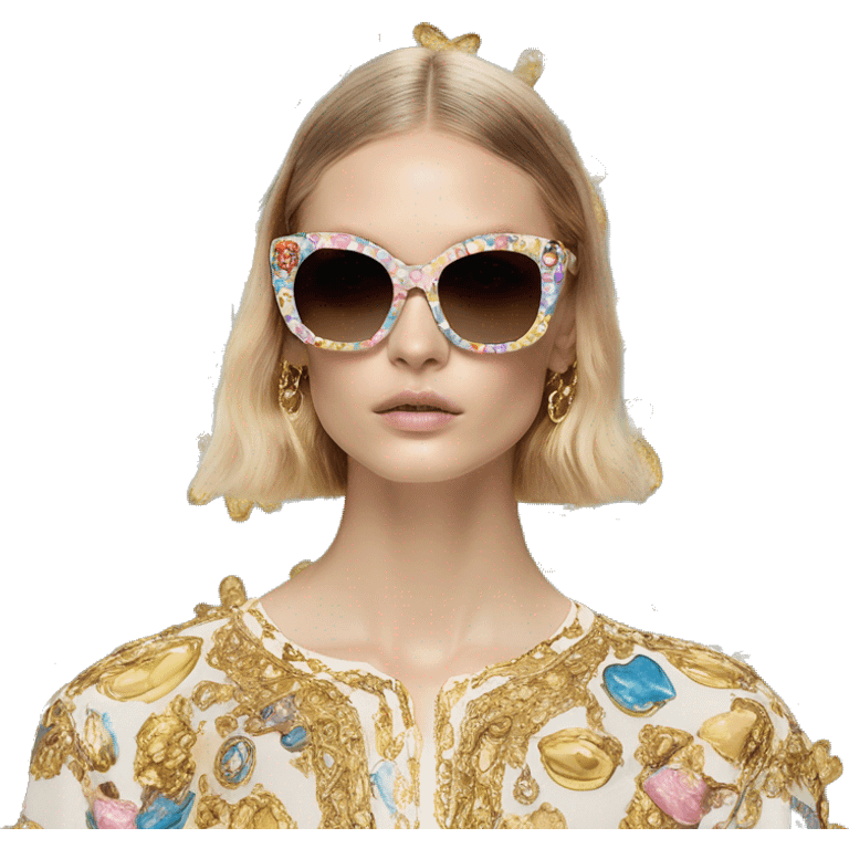 Dolce and Gabbana sunglasses with colourful pastel ornament print and golden detais  emoji