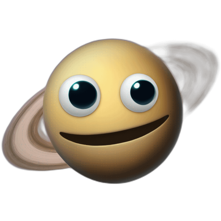 planet Saturn with a cartoon grinning face with big stupid eyes emoji