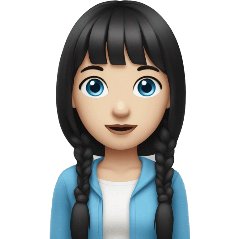 A pale girl with blue eyes. Black hair with pigtails. And bangs emoji