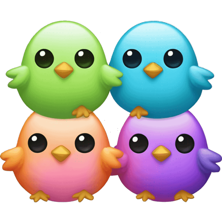 Two Deep Orange blue pink green yellow purple kawaii chicks emoji