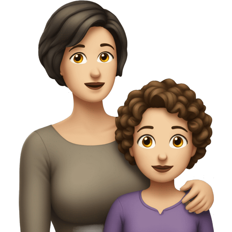 a white plus sized lady with a short haircut hugging her white daughter with dark brown long hair  emoji