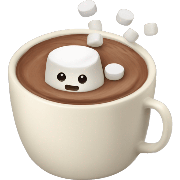 hot chocolate in a cream colored mug with marshmallows  emoji