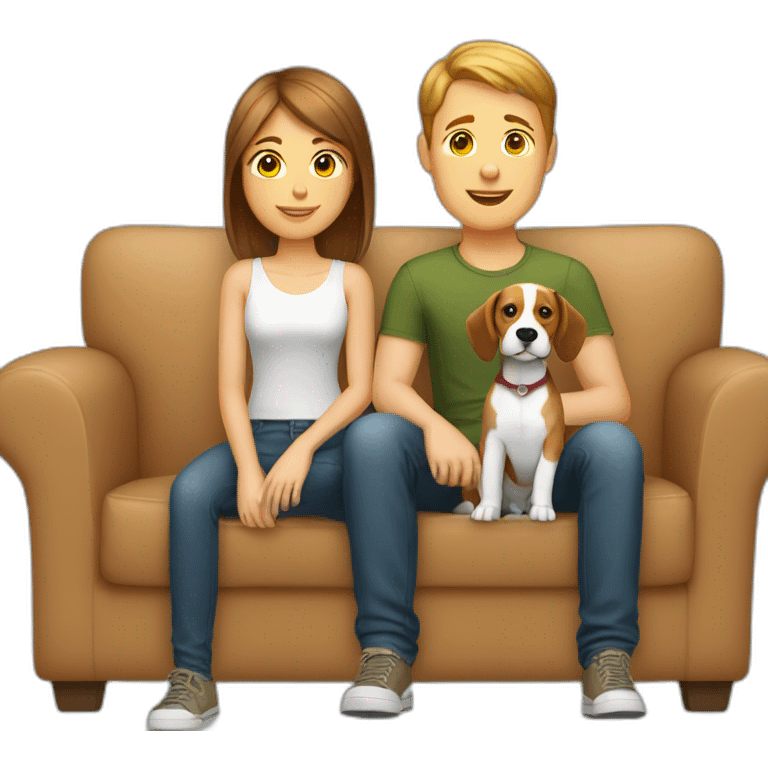 Brown hair White boy and girl and beagle Sit on couch emoji