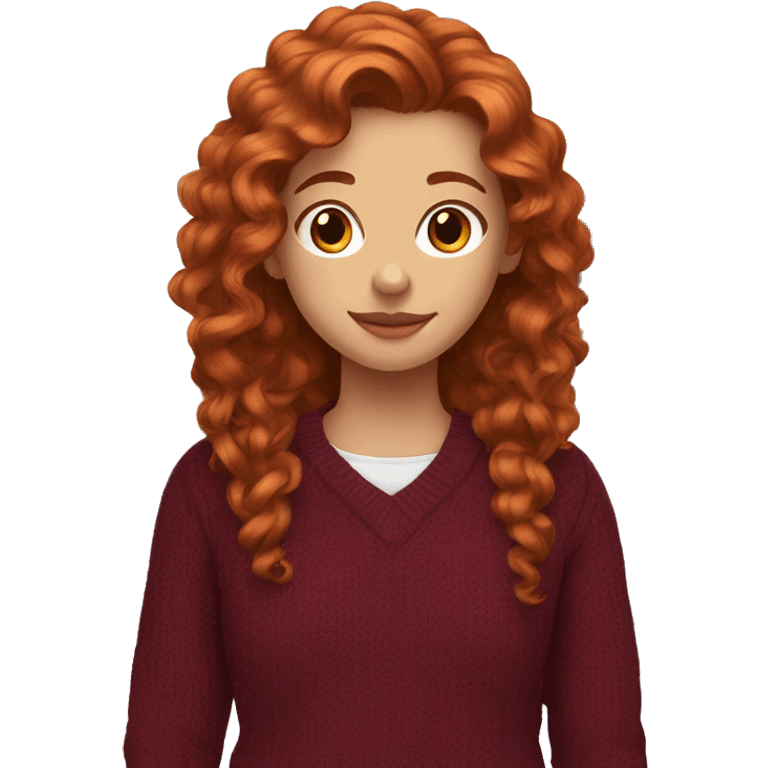 red-haired girl with long hair and curls styling in a burgundy sweater and a rat on her shoulder emoji