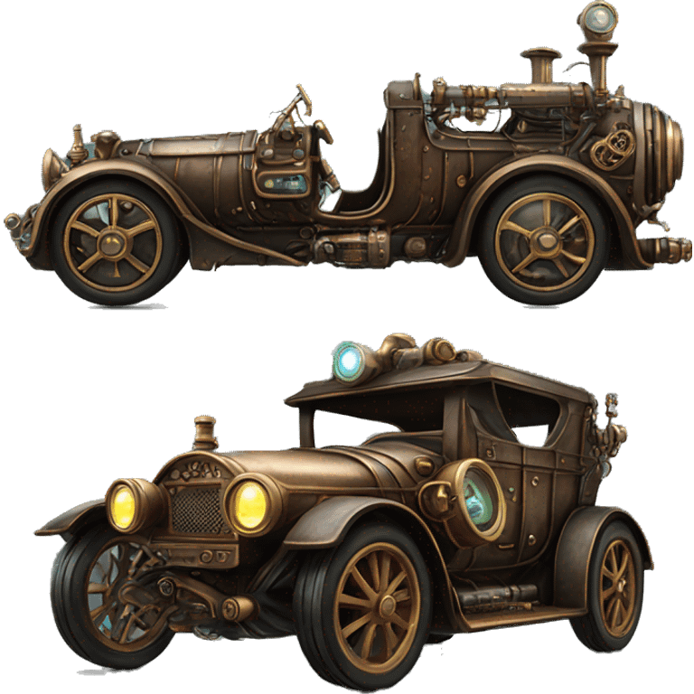 Steampunk car with cyberpunk headlights emoji