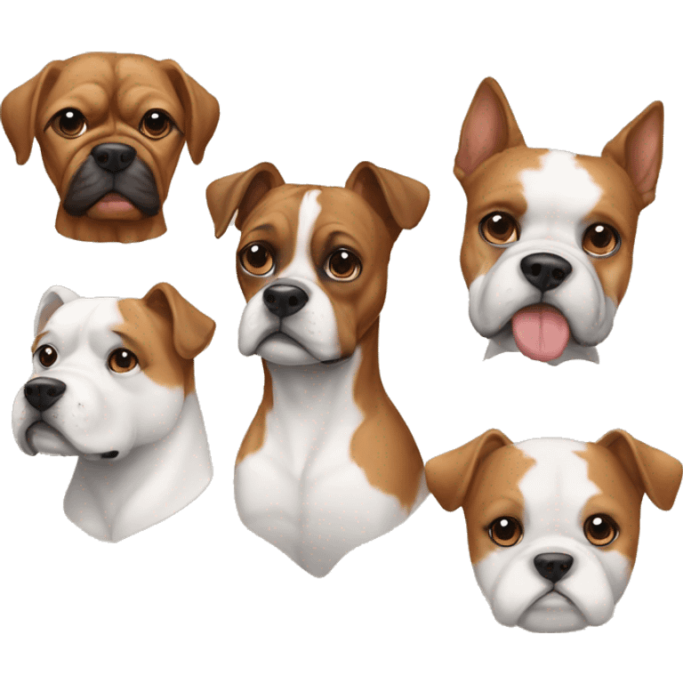 4 perros , un boxer café, un yorki, un boxer blanco y una perrita blanca emoji