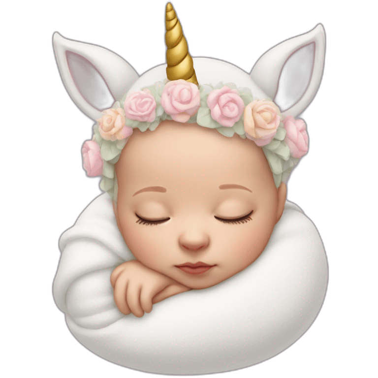 Sleeping white Newborn with unicorn headband emoji