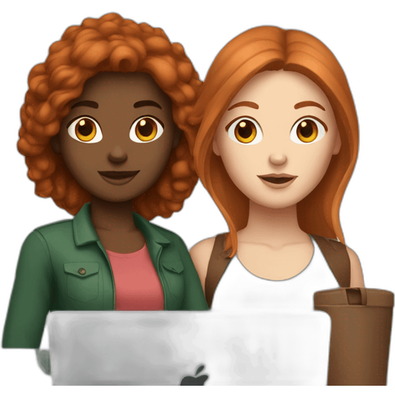 two white girls with brown and red hair with a MacBook emoji