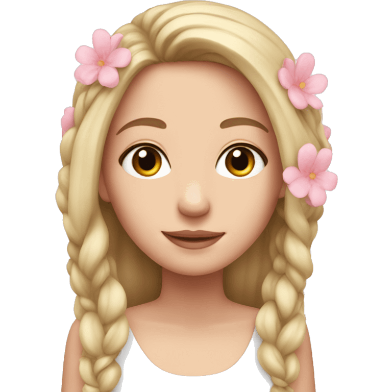 A white girl with long hair and soft pink flowers on ears  emoji