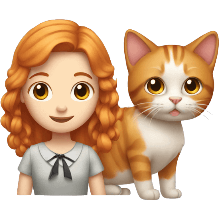 A ginger girl with a cat and a bow  emoji