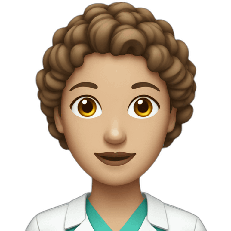 White nurse woman with curly brown hair emoji