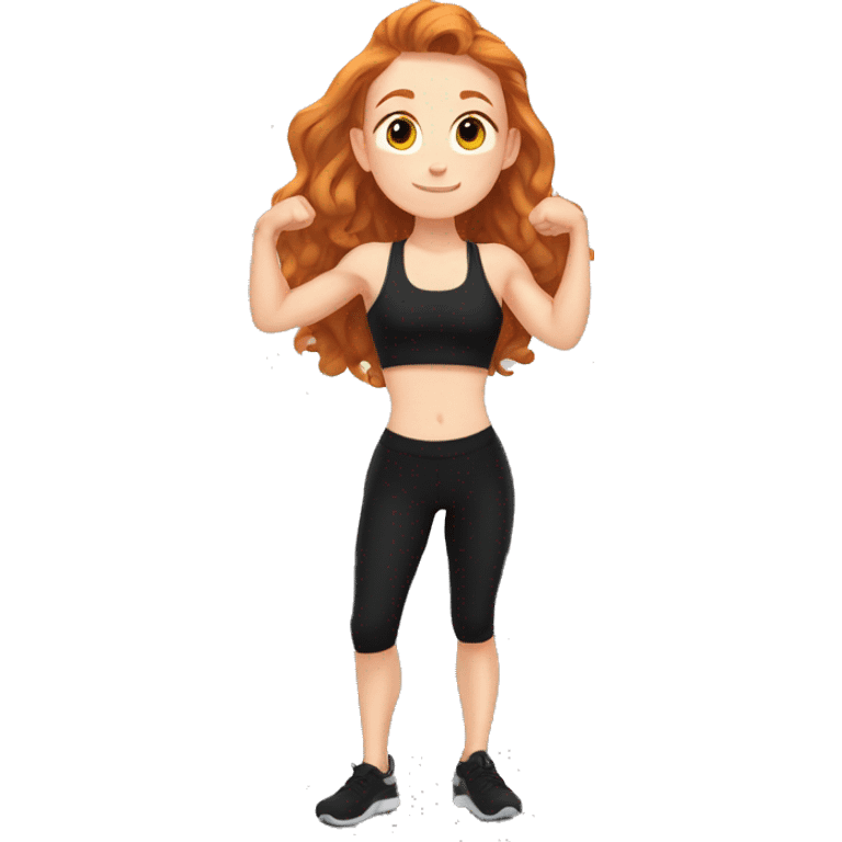 Aesthetic cute Ginger girl in black gym fit full body stretching  emoji