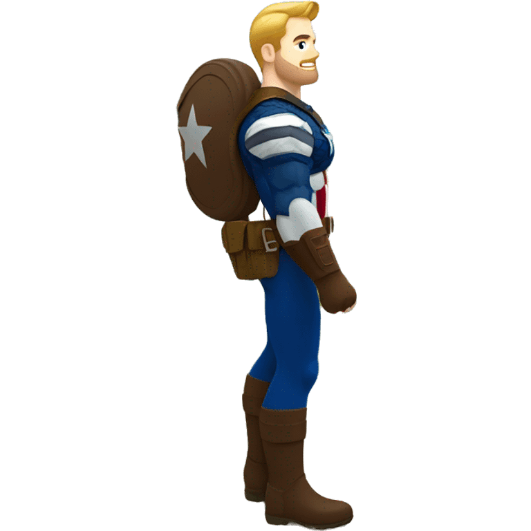 Captain America hiking in a scenic mountain landscape. emoji