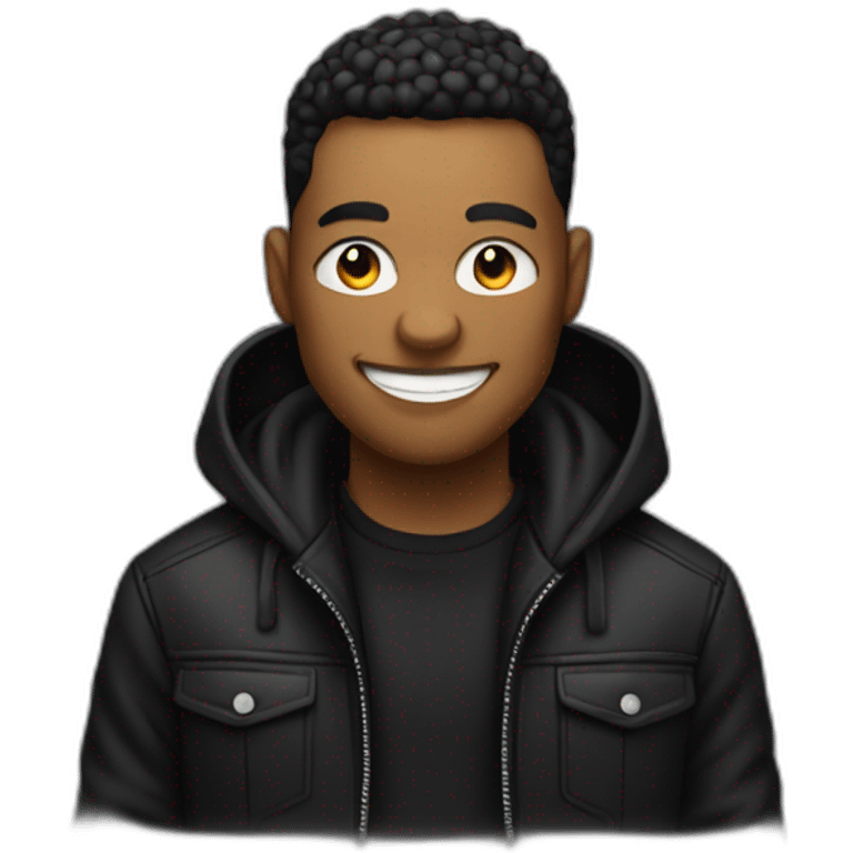 smiling male in black jacket look like a rapper emoji