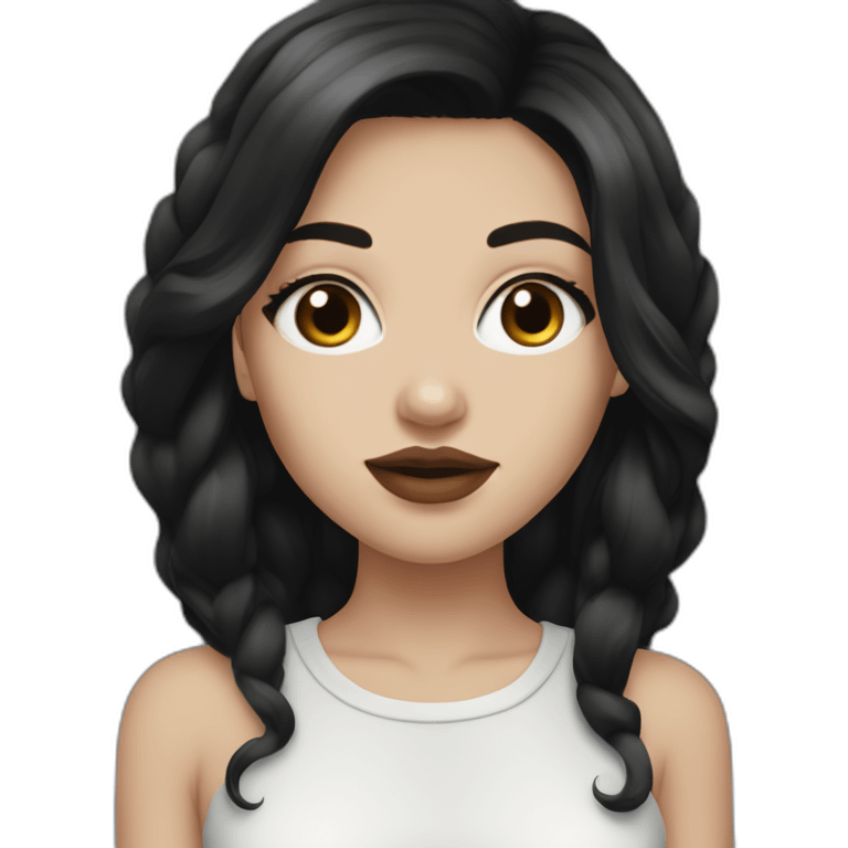 White girl, black hair, black eyes, big lips, nice clothes  emoji