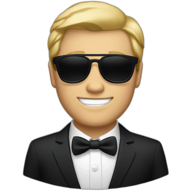 white guy in black suit with blonde hair and blac non-shinethrough sunglasses emoji