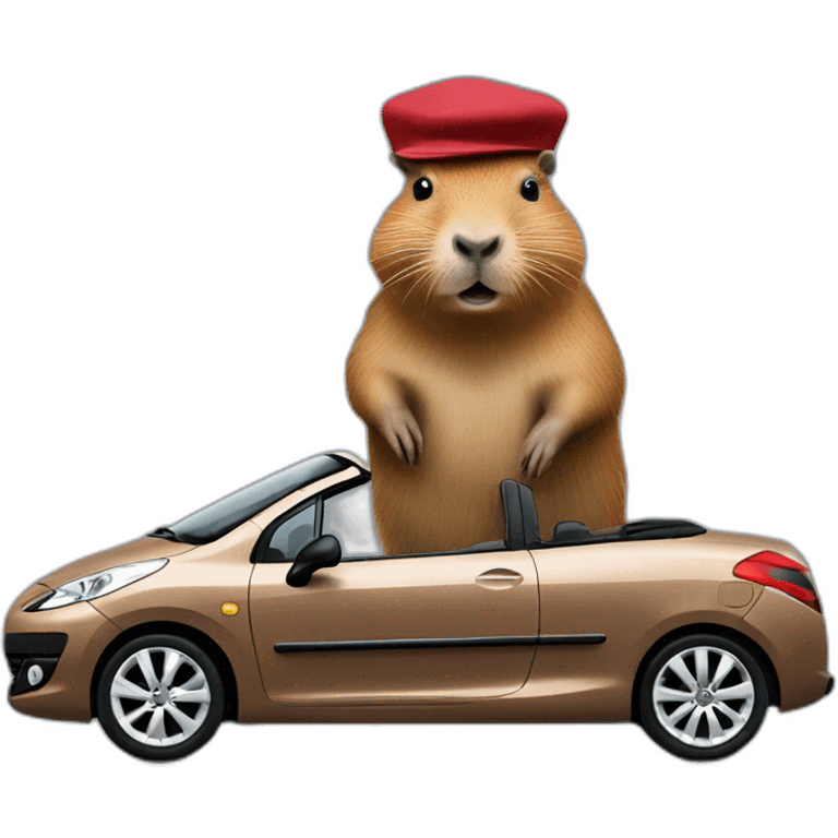 capybara with a beret driving a peugeot 207 coupé cabriolet emoji