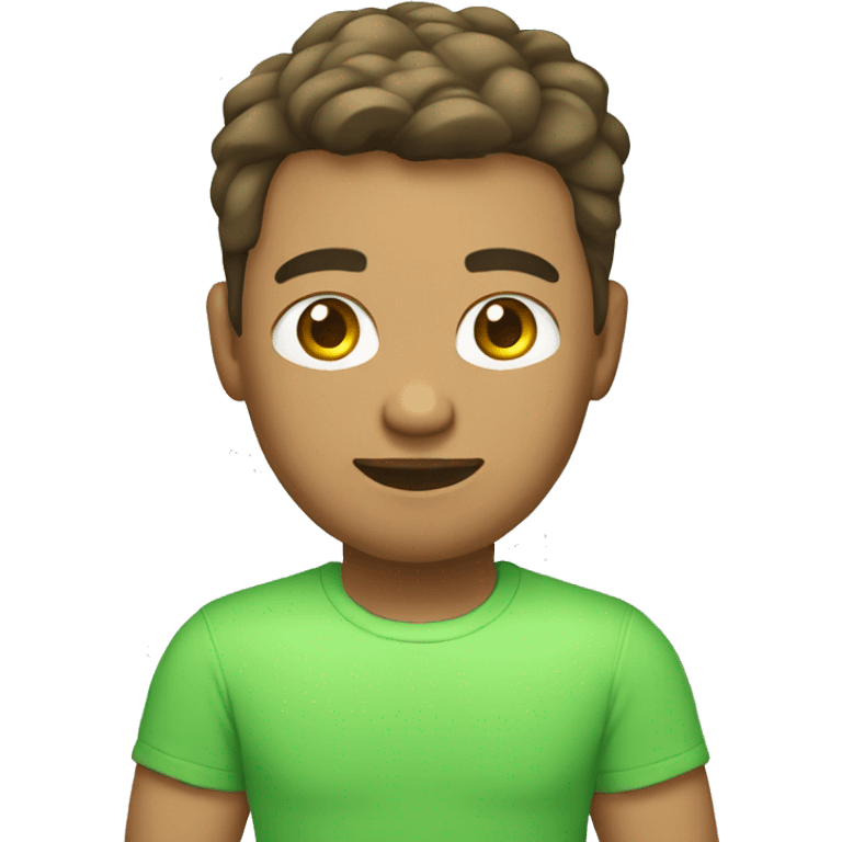 web developer in light skin with light green t-shirt sitting on mac emoji