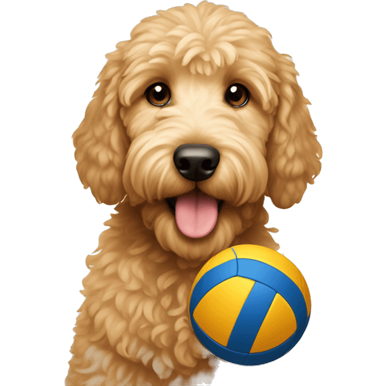 Golden doodle with a volleyball emoji