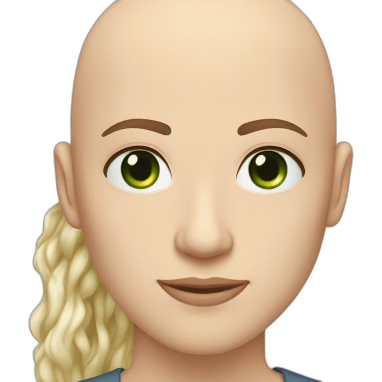 caucasian bald man with green eyes and a caucasian woman with long curly dark hair and brown eyes emoji