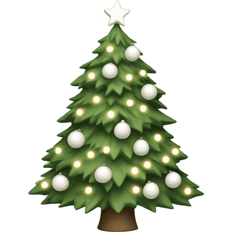 Sage green christmas tree with lights and white decorations emoji