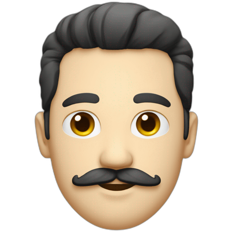 homme blanc avec une moustache carré avec les cheveux noir et une coupe sur le coté emoji