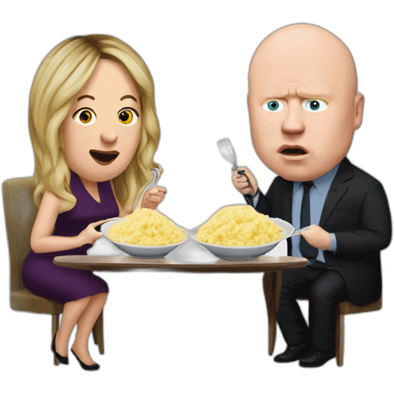 Victoria coren-mitchell and Phil Mitchell eating mashed potatoes emoji